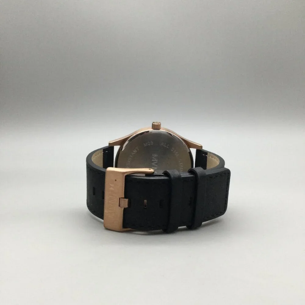 MVMT Watch Men 45mm Rose Gold Black Dial Date Leather Band New Battery